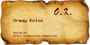 Ormay Kolos névjegykártya